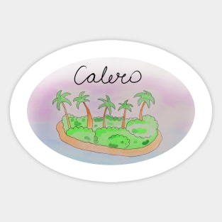 Calero watercolor Island travel, beach, sea and palm trees. Holidays and vacation, summer and relaxation Sticker